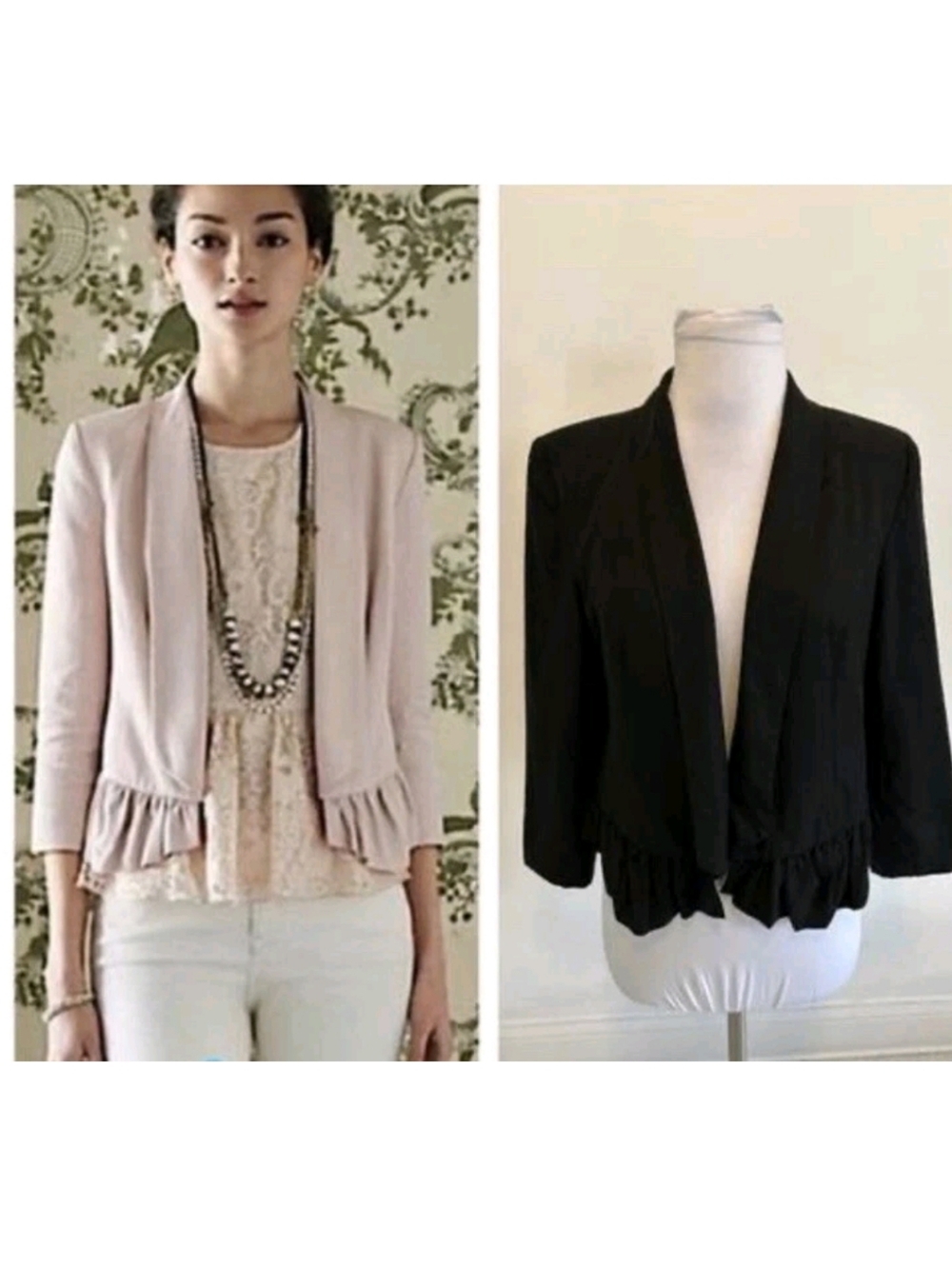 Anthropologie Cartonnier Navy Blue Ruffle Bottom Open Face Jacket